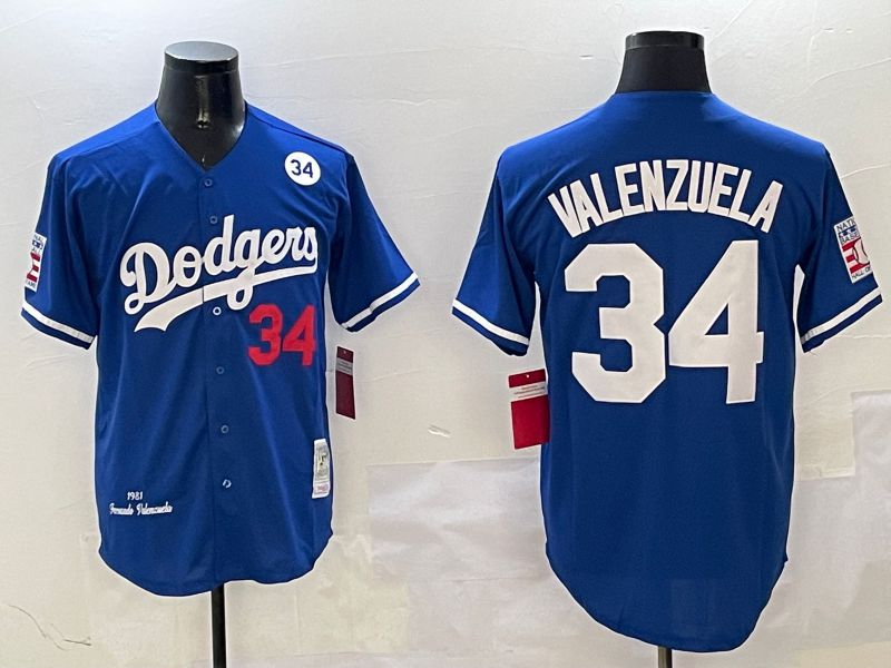 Men Los Angeles Dodgers #34 Valenzuela Blue Throwback Game 2025 Nike MLB Jersey style 3136